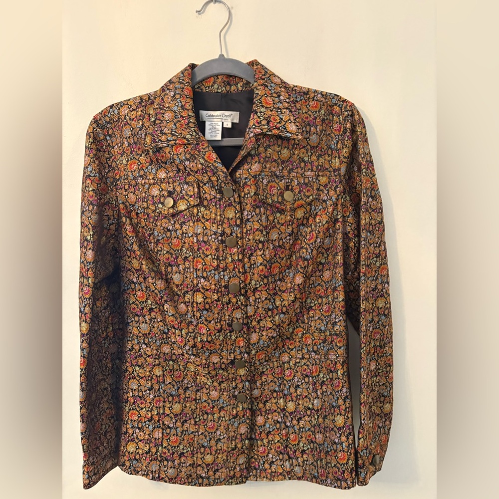 Coldwater Creek Women’s Blazer Jacket-Multicolor Tapestry-Brass Buttons -Sz Sm.